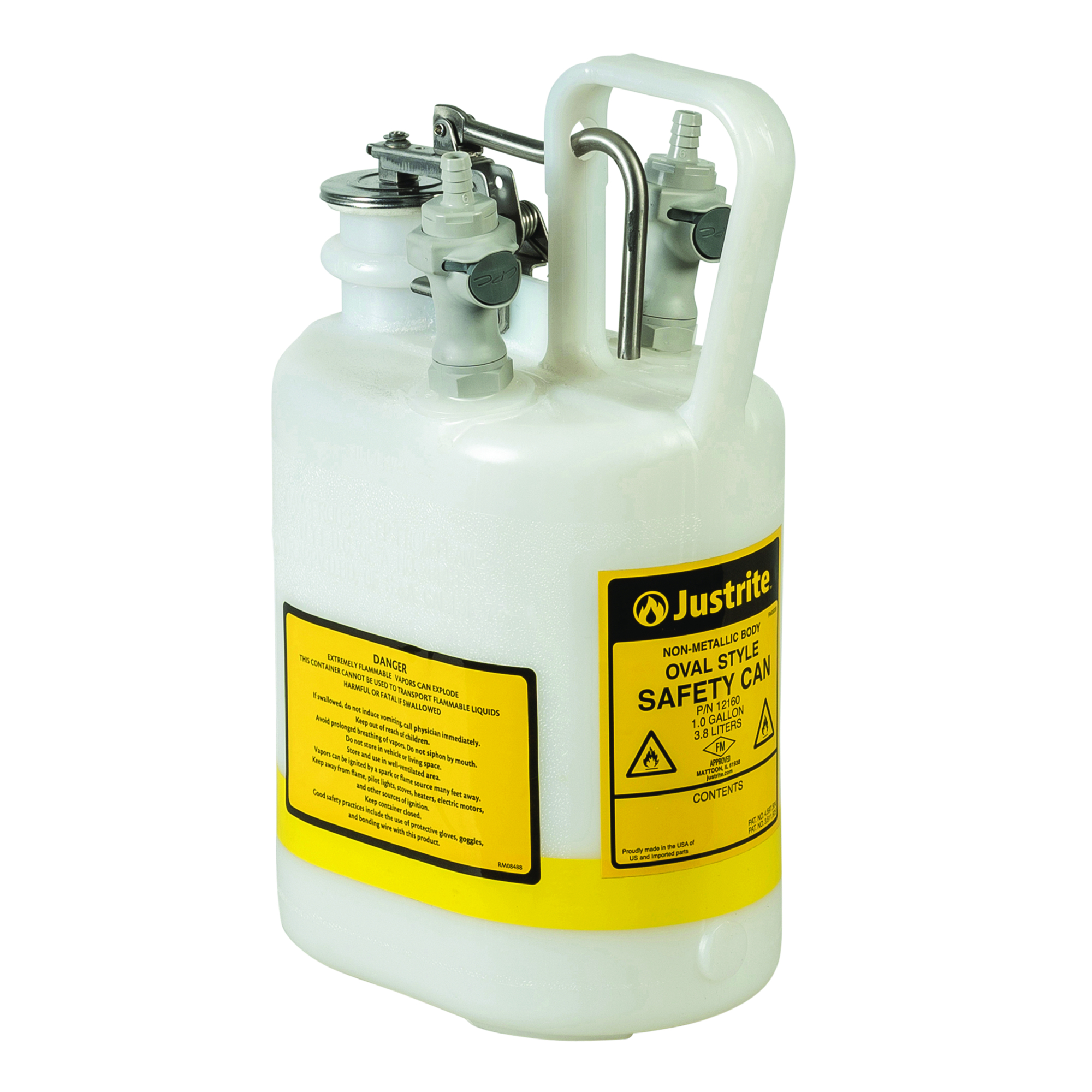 Justrite Polyethylene Quick-Disconnect Disposal Can — 1 Gallon, Polypropylene Fittings, 3/8in. Tubing, Oval, White, Model# 12160